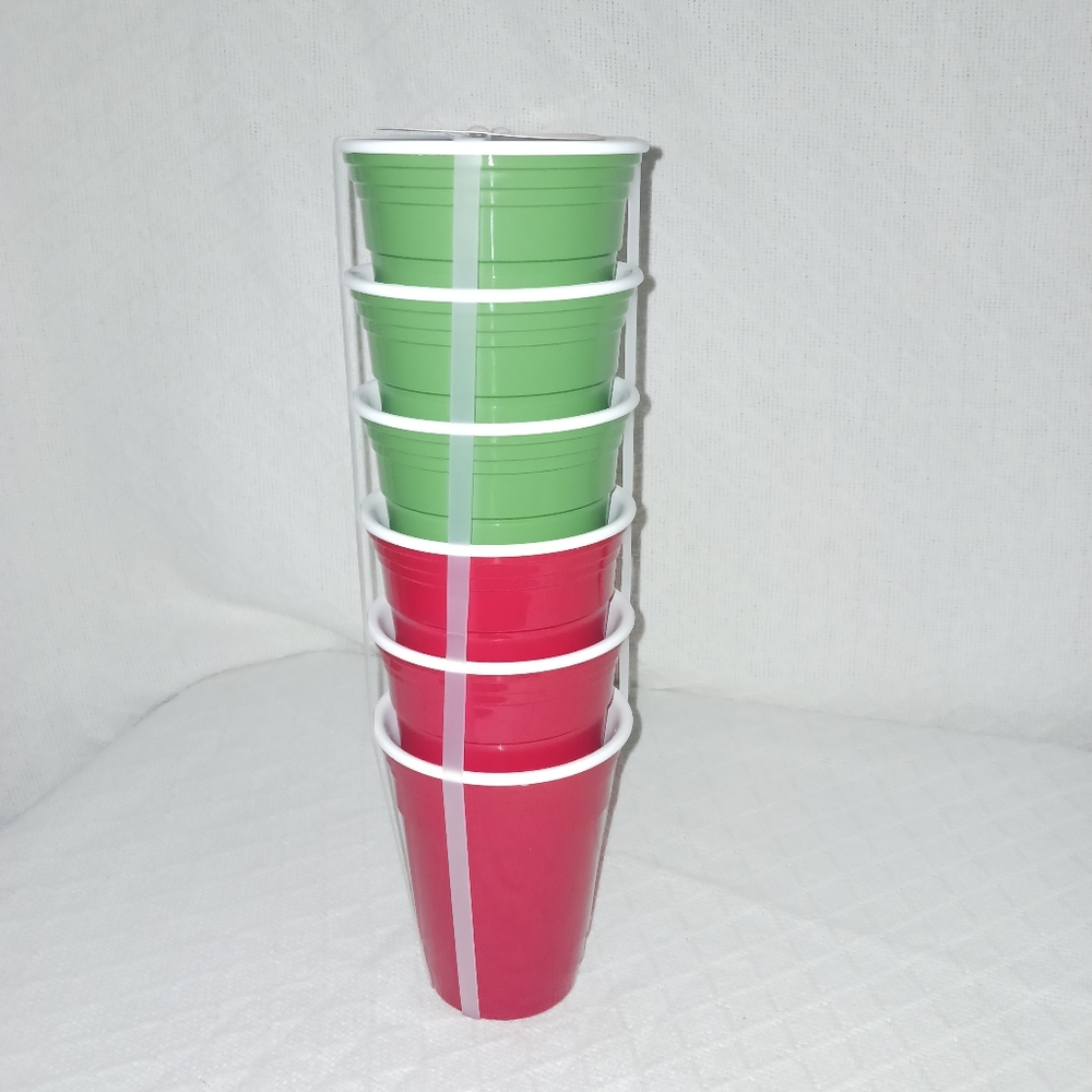 Peppermint Square Set of 6 Reusable Plastic Cups
